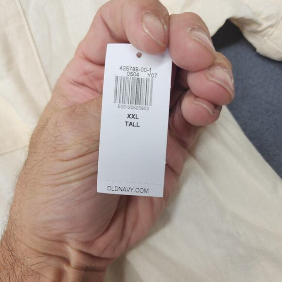 Old Navy Shirt Dress XXL Tall Cream Linen Blend Short Sleeve Button Front Pocket - Picture 5 of 10